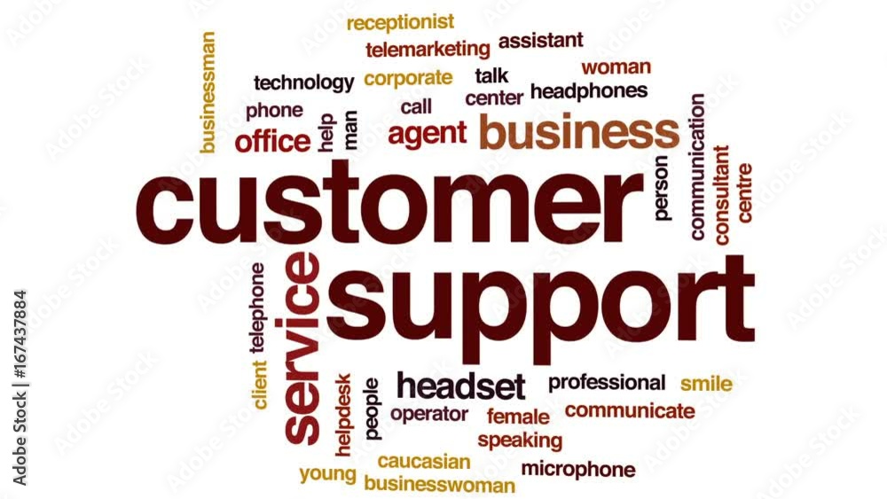 Customer support animated word cloud, text design animation. Customer support animated word cloud, text design animation.