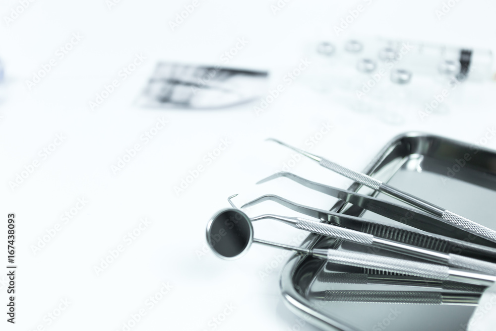 Fototapeta premium Selective focus Set of dental tools for teech care .