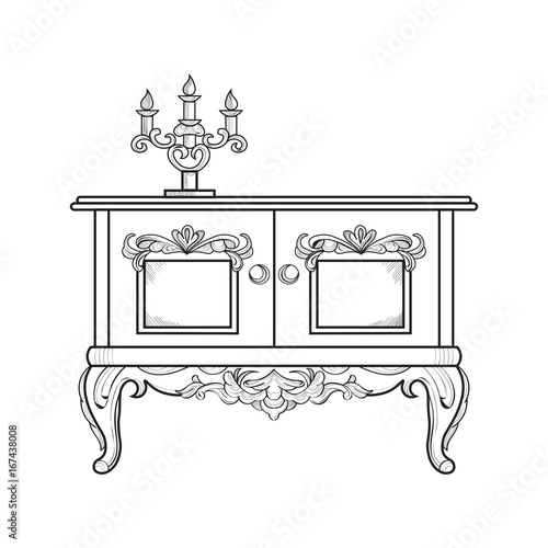 Baroque dressing table engraved. Vector intricate ornamented structure. Victorian Royal Style decor
