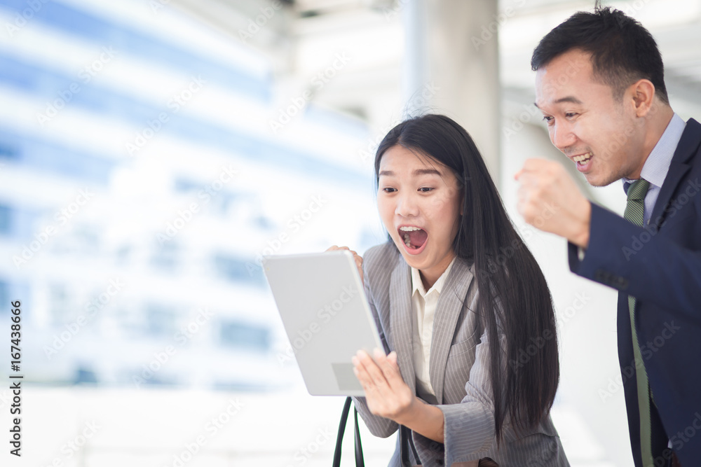 Two businesspeople showing their gladness, Successful work concept. Two businesspeople showing their gladness, Successful work concept.