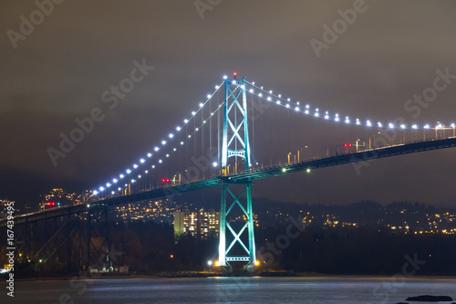 Night long exposure shot of bridge with glowing lights