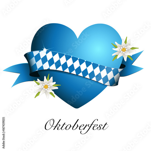 Oktoberfest Karte mit Herz und Edelweiß,
Grüße zum Oktoberfest,
Vektor Illustration isoliert auf weißem Hintergrund 