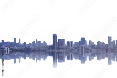 The graphic abstract reflection of city skyline on white background.