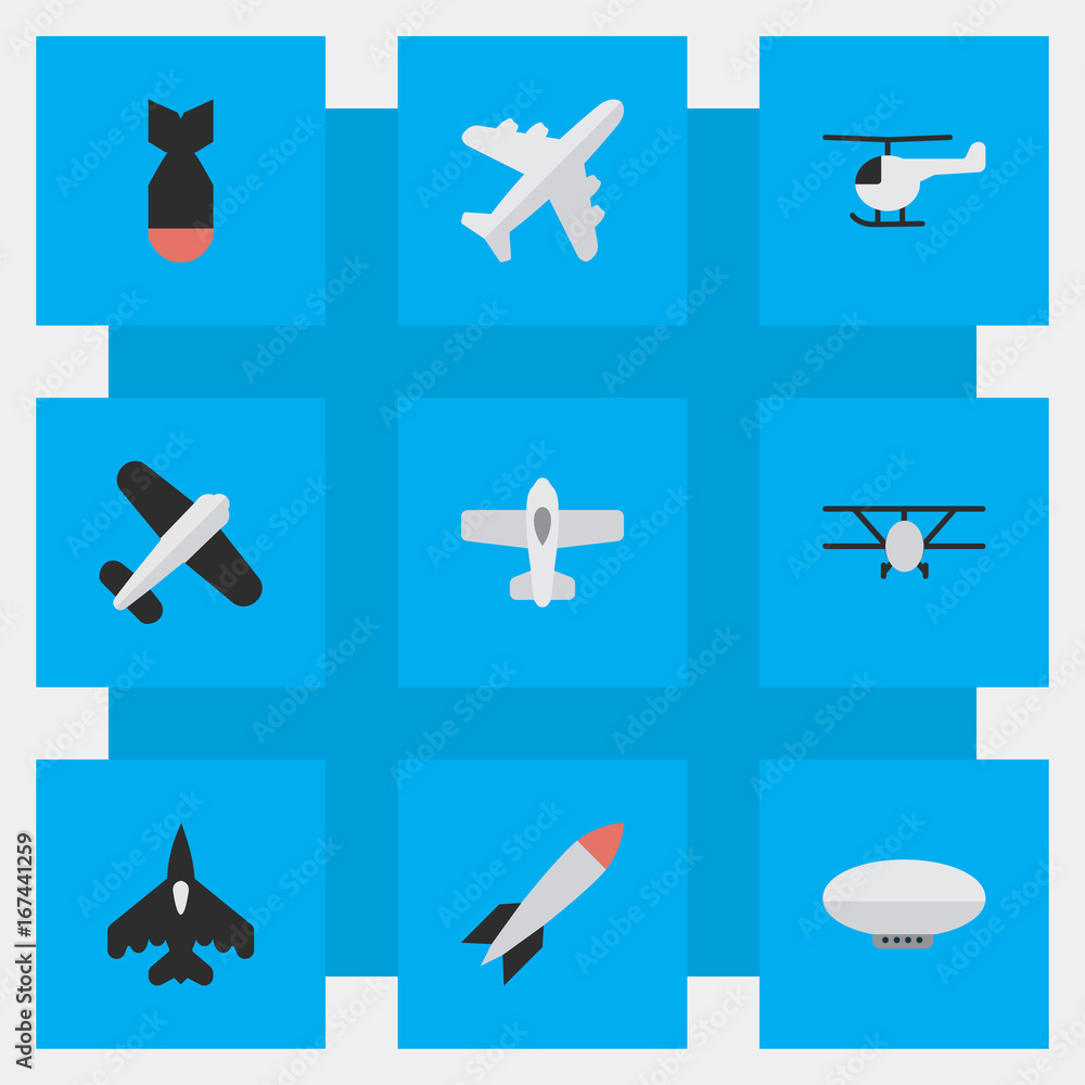 Vector Illustration Set Of Simple Plane Icons. Elements Airplane