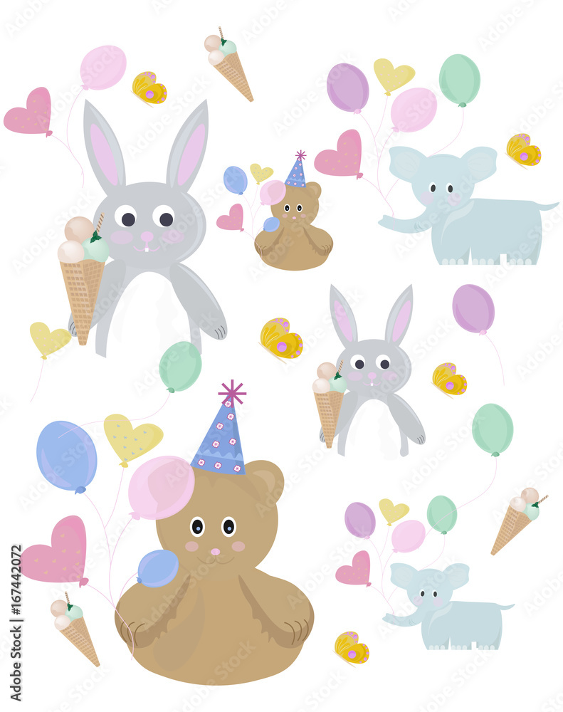 Cute bunny and teddy bear pattern for colorbooks or children theme Vector illustration