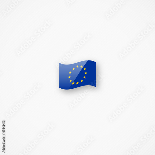 Shiny glossy small vector icon with waving flag of the European Union 