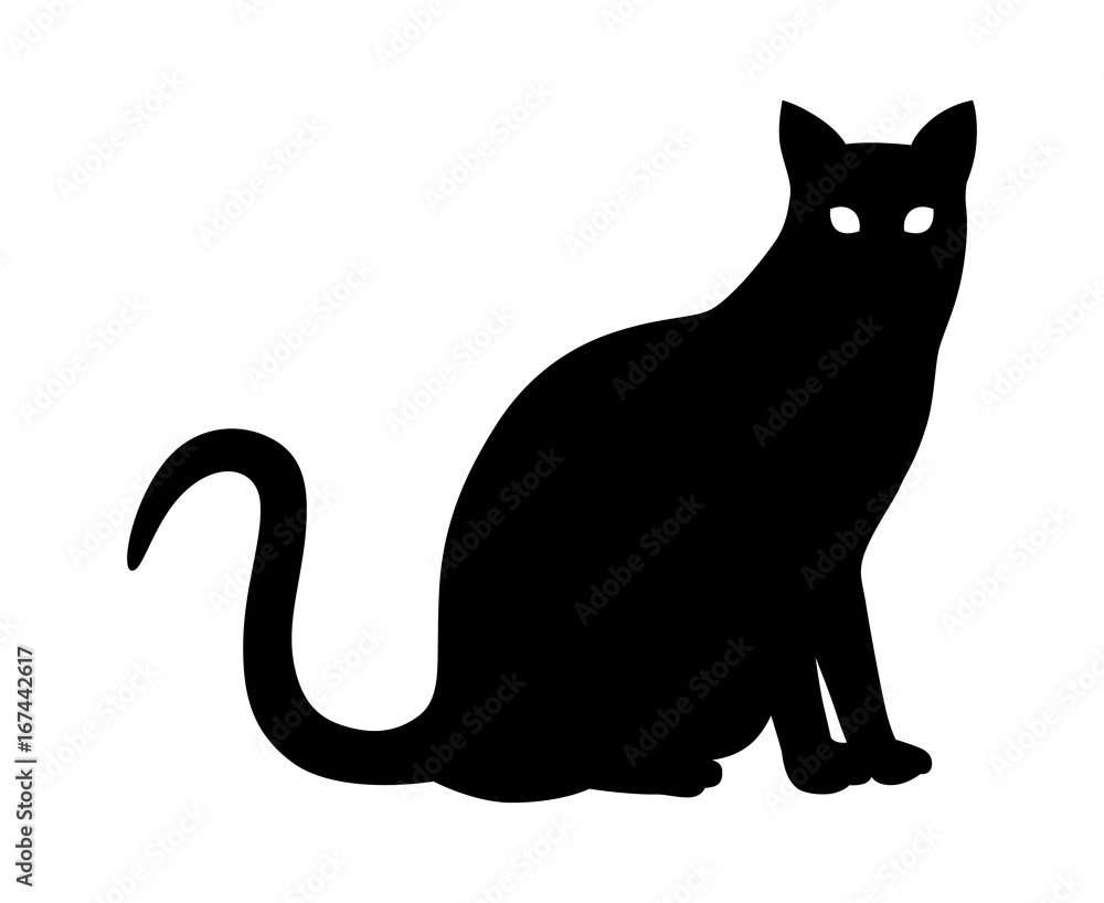 Black domestic house cat sitting flat vector icon for animal apps and websites Black domestic house cat sitting flat vector icon for animal apps and websites
