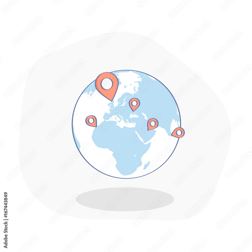 Geo Location Pins on the Earth map Geo Location Pins on the Earth map