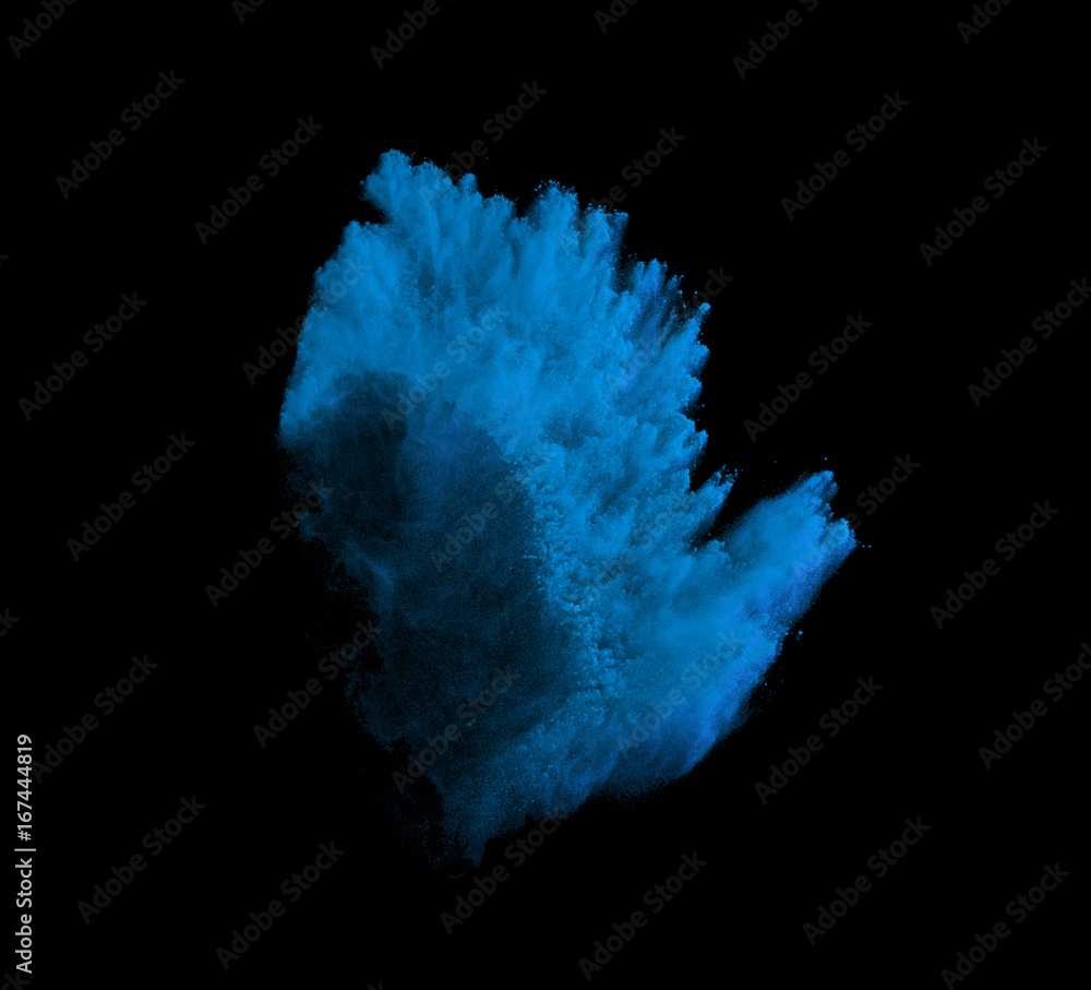 Blue colorful powder splash on black background Blue colorful powder splash on black background