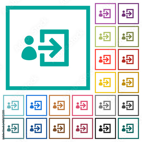 User login flat color icons with quadrant frames