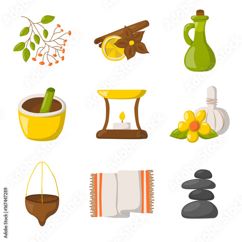 Vector cartoon ayurveda icons
