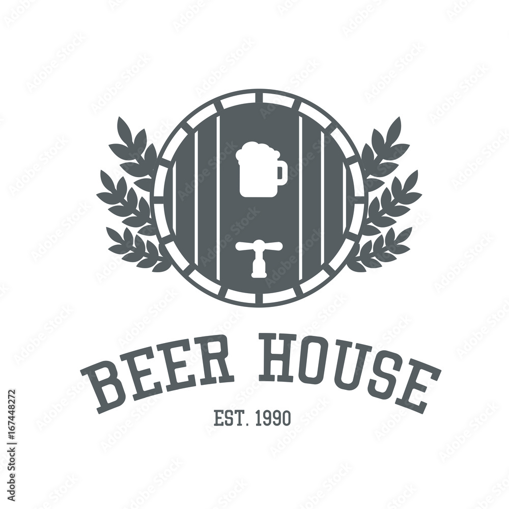 Beer house logo design in monochrome colors. Bar or pub label template
