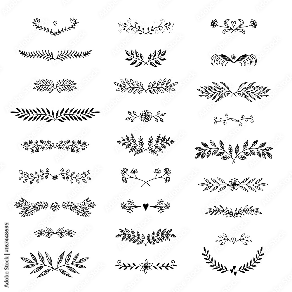 Set of 27 hand drawn floral text dividers with flowers and leaves
Set of 27 hand drawn floral text dividers with flowers and leaves