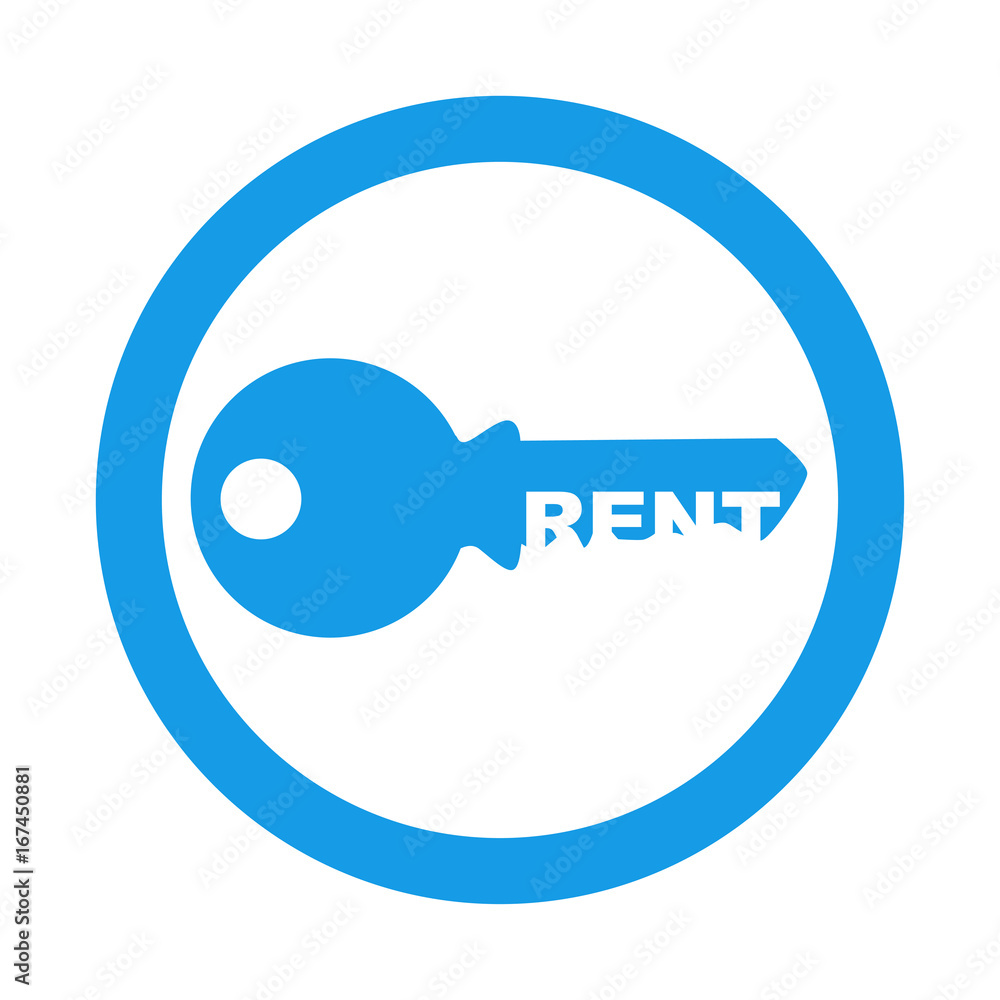 Icono plano RENT espacio negativo llave en circulo color azul Icono plano RENT espacio negativo llave en circulo color azul