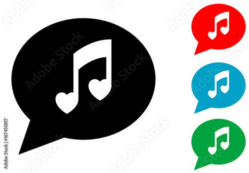 Icono plano mensaje nota musical corazones varios colores