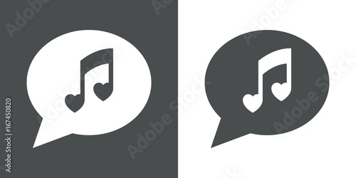 Icono plano mensaje nota musical corazones gris y blanco