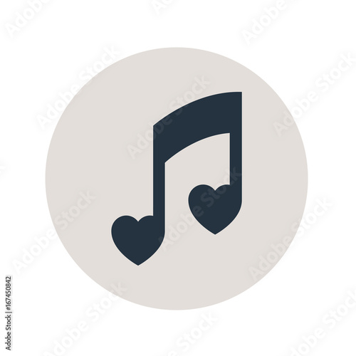 Icono plano nota musical corazones en circulo gris