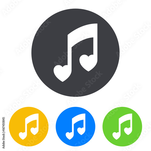 Icono plano nota musical corazones en circulo varios colores