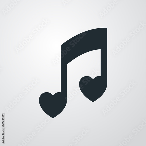 Icono plano nota musical corazones en fondo degradado