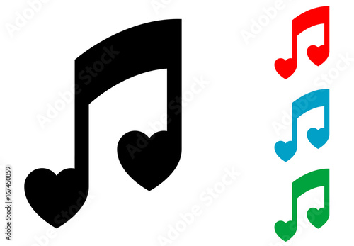 Icono plano nota musical corazones varios colores