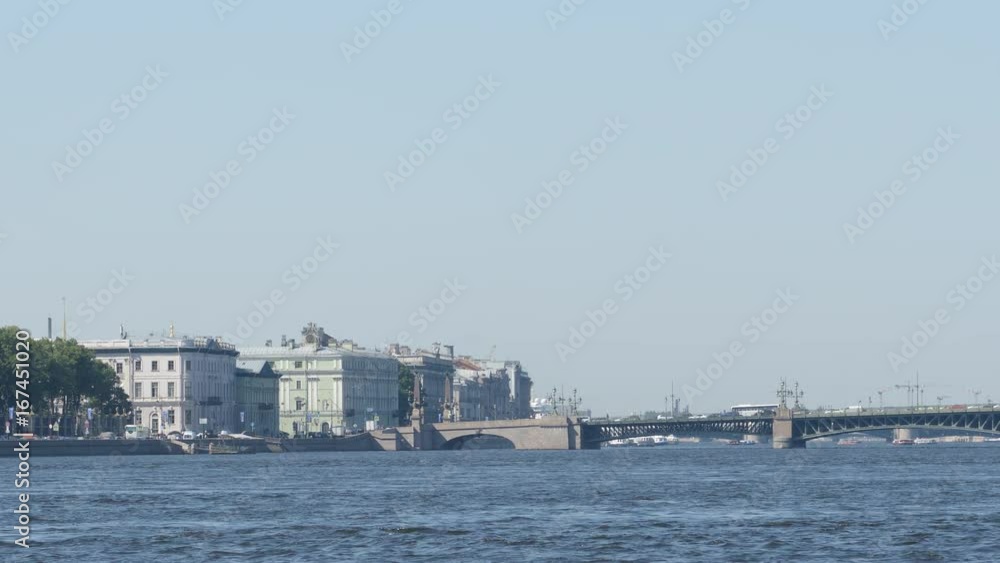 St. Petersburg and Troitsky bridge on The Neva river in the summer, Russia St. Petersburg and Troitsky bridge on The Neva river in the summer, Russia