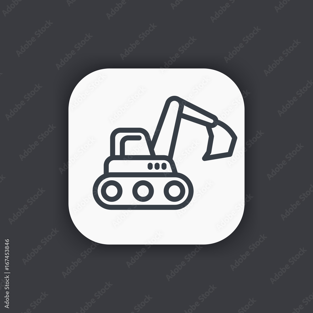 excavator line icon, construction vehicle symbol