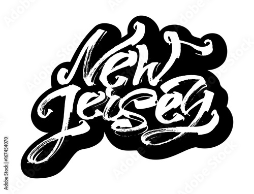 New Jersey. Sticker. Modern Calligraphy Hand Lettering for Serigraphy Print