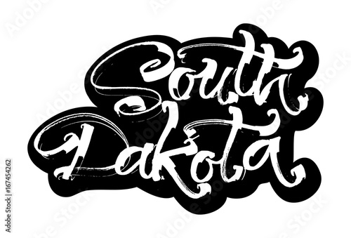 South Dakota. Sticker. Modern Calligraphy Hand Lettering for Serigraphy Print