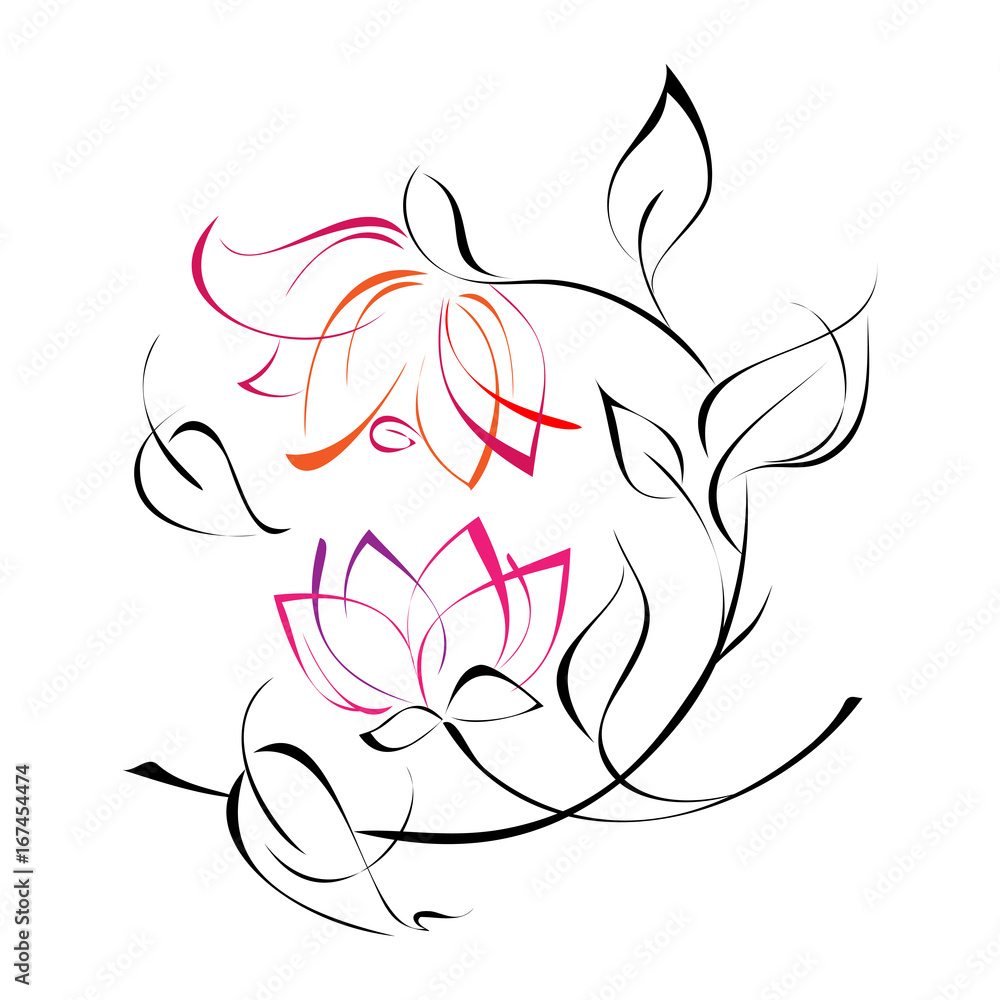 ornament 84. two stylized flower with leaves on white background ornament 84. two stylized flower with leaves on white background