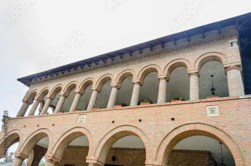 BUCHAREST, ROMANIA - APRIL 30, 2017: The Palace Mogosoaia near Bucharest, Romania, exterior detail. Build by Constantin Brancoveanu