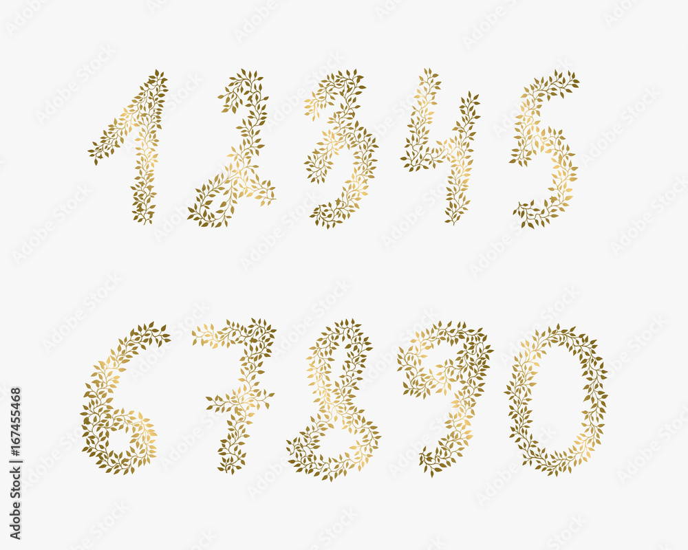 Vector hand drawn numbers. Golden elements for backgrounds of flyers, posters, invitations, cards. Vector hand drawn numbers. Golden elements for backgrounds of flyers, posters, invitations, cards.