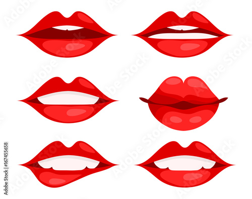Set of red woman lips on white background, vector illustration, eps 10