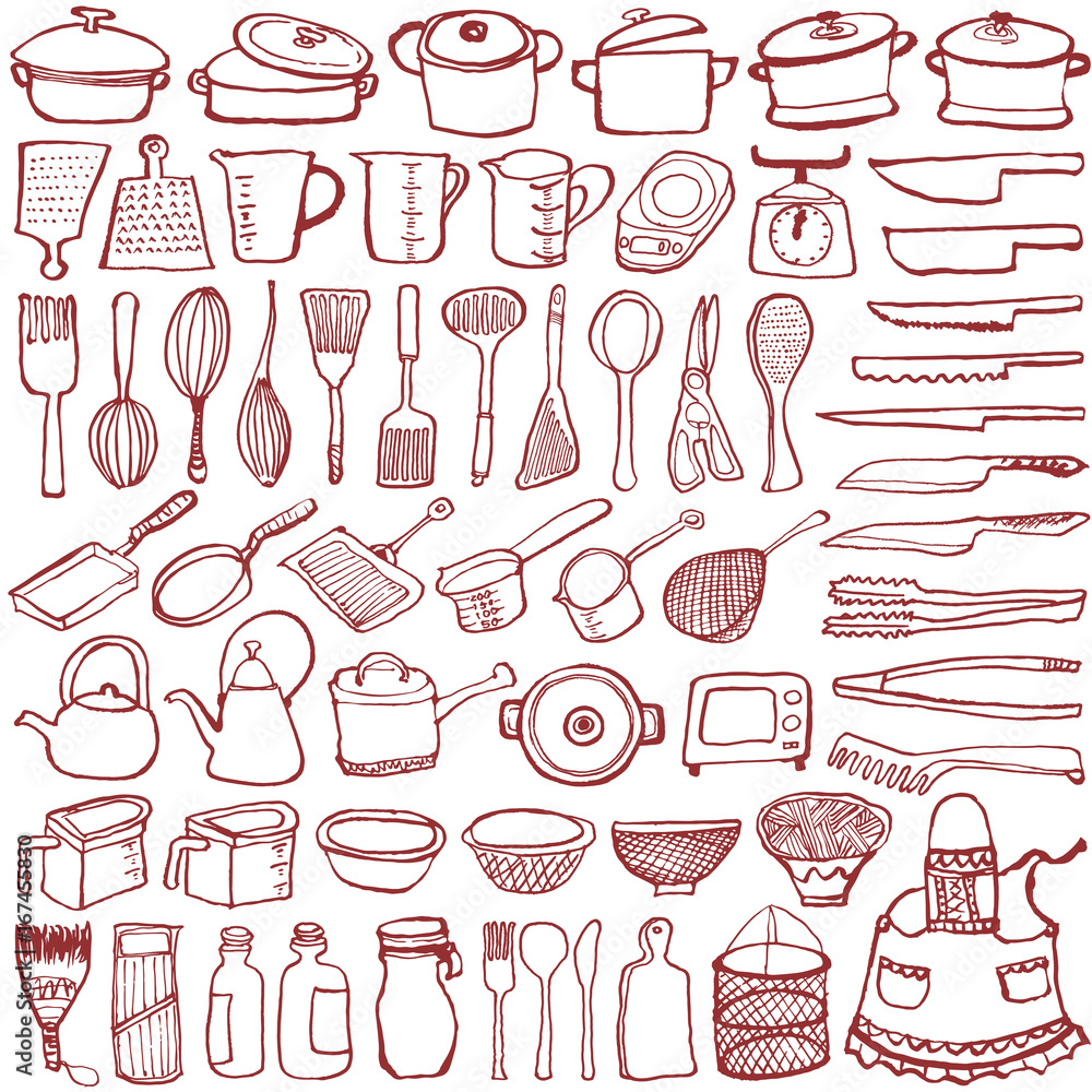 キッチン雑貨 手書きイラスト Stock ベクター Adobe Stock