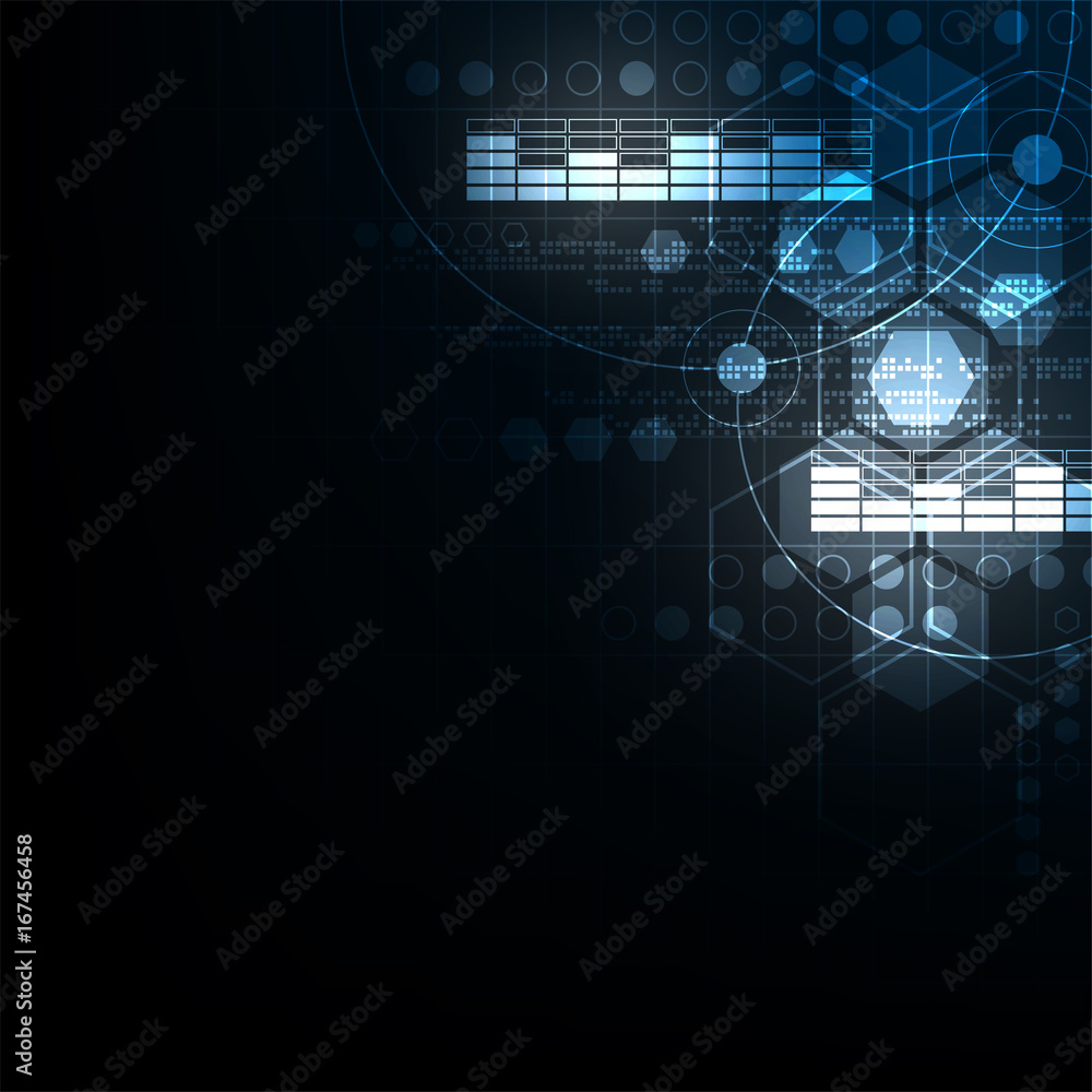 Geometry in technology concept on a dark blue background. Geometry in technology concept on a dark blue background.