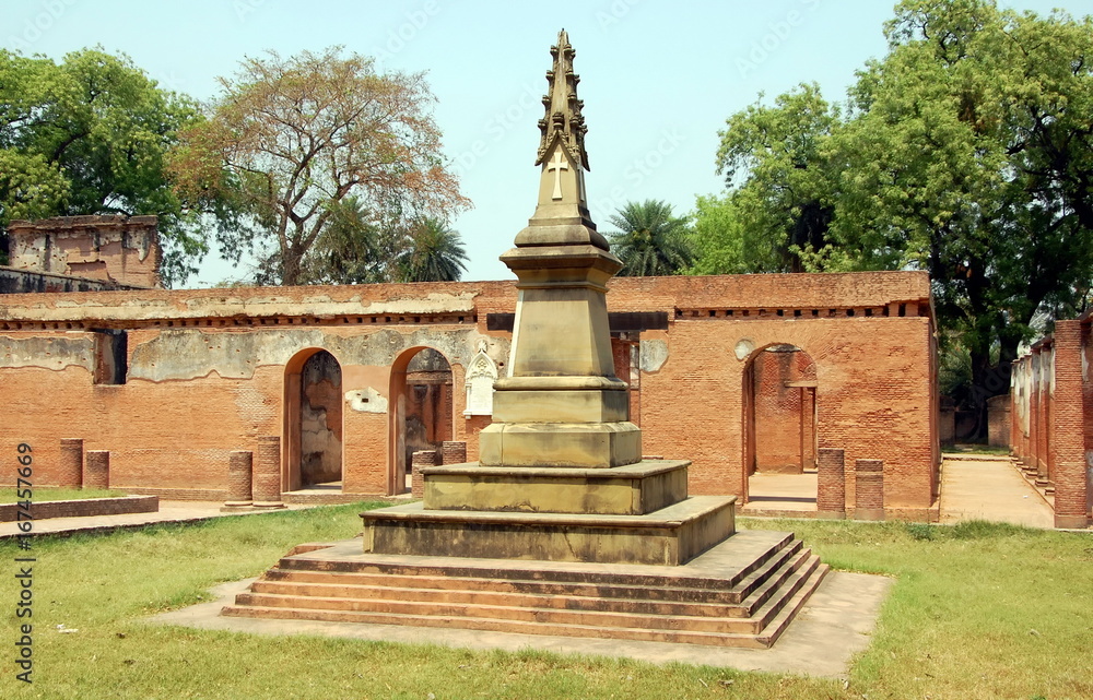 Ancient Stone Cross in Lucknow, India. Former British residence 