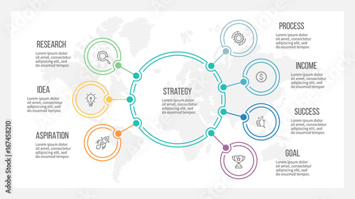 Outline infographic. Organization chart with 7 options. Vector template.