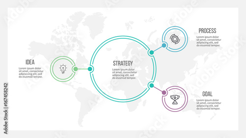 Outline infographic. Organization chart with 3 options. Vector template.