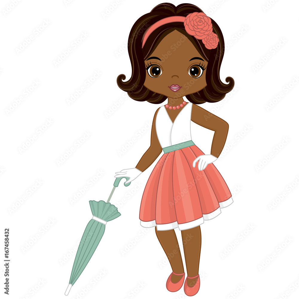 Vector Cute Little African American Girl in Retro Style Vector Cute Little African American Girl in Retro Style