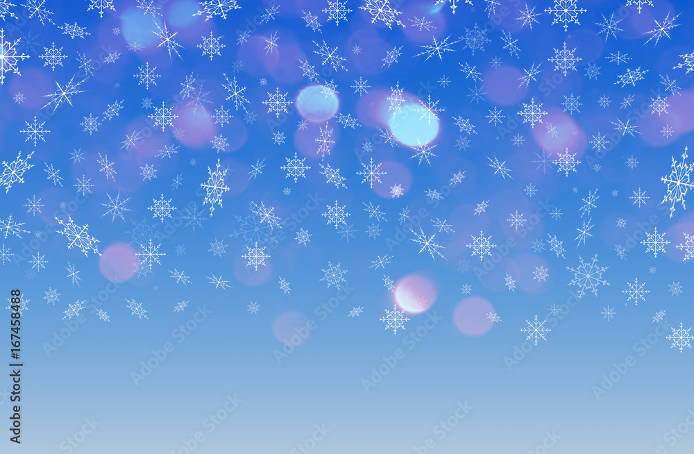 красивый зимний фон из белых снежинок на синем фоне     
