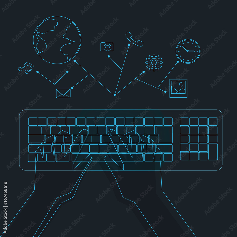 Hologram Hands typing on hologram keyboard with icons connect vector.Future  technology concept Stock-Vektorgrafik | Adobe Stock