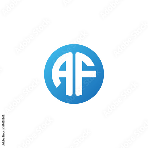 Initial letter AF, rounded letter circle logo, modern gradient blue color 