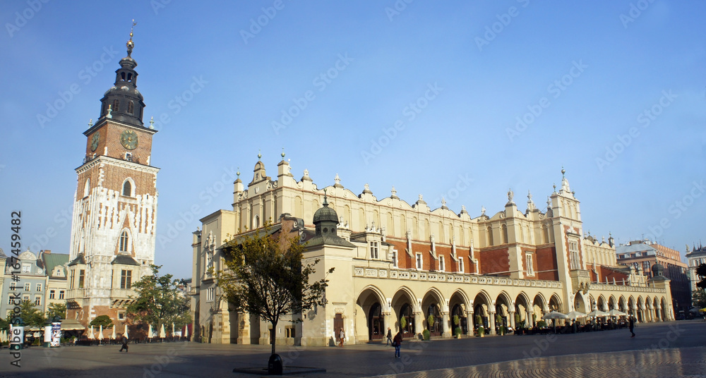 Cloth hall and town hall in the main Market Square, Krakow, Poland