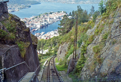 Railroad of Funicular Floibanen, Bergen, Norway