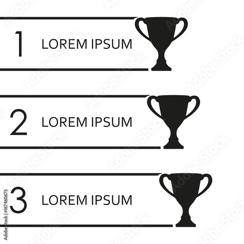 Trophy Cups infographics template. 1, 2, 3 place award. Vector illustration.