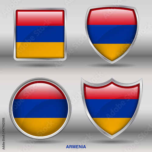 Flag of Armenia in 4 shapes collection with clipping path