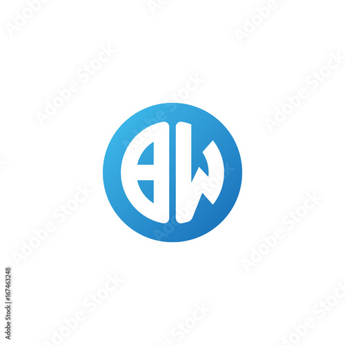 Initial letter BW, rounded letter circle logo, modern gradient blue color 