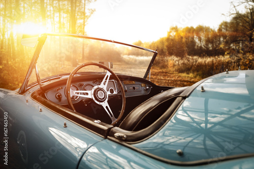 retro car and autumn forest 