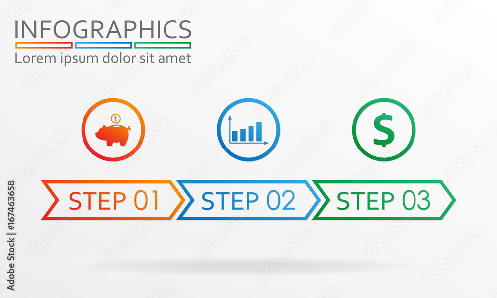 Step by step info graphics. Three steps infographics template. Vector illustration. Step by step info graphics. Three steps infographics template. Vector illustration.
