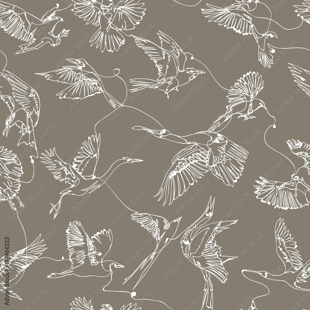 Single line bird drawings seamless pattern Single line bird drawings seamless pattern