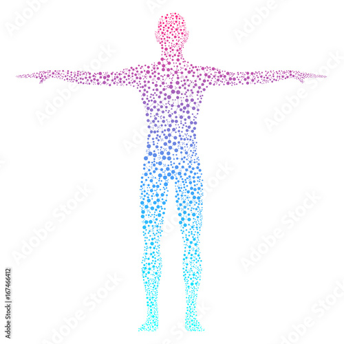 Illustration of the human body with molecules DNA and genetic engineering